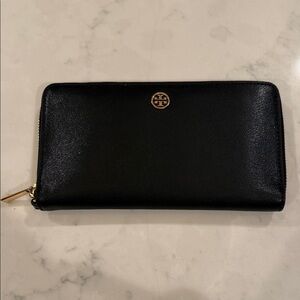 Tory Burch Black Wallet with Gold Accents